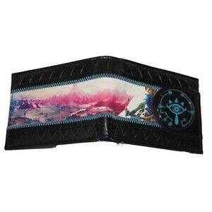 Legend Zelda Breath Wild Blue Sheikah Eye Emblem BiFold Card Holder Black Wallet